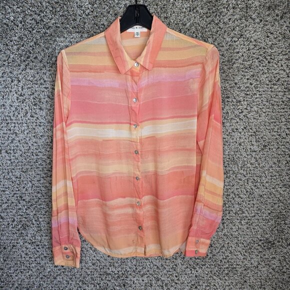 Cloth & Stone Top Womens Small Orange Printed Button‎ Up Collared Casual Ladies - Picture 1 of 7